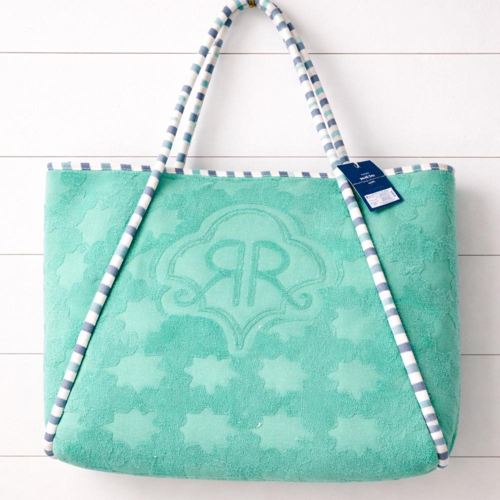Roller Rabbit Turquoise Terry Tote with Striped Rope Handles - Picture 2 of 5